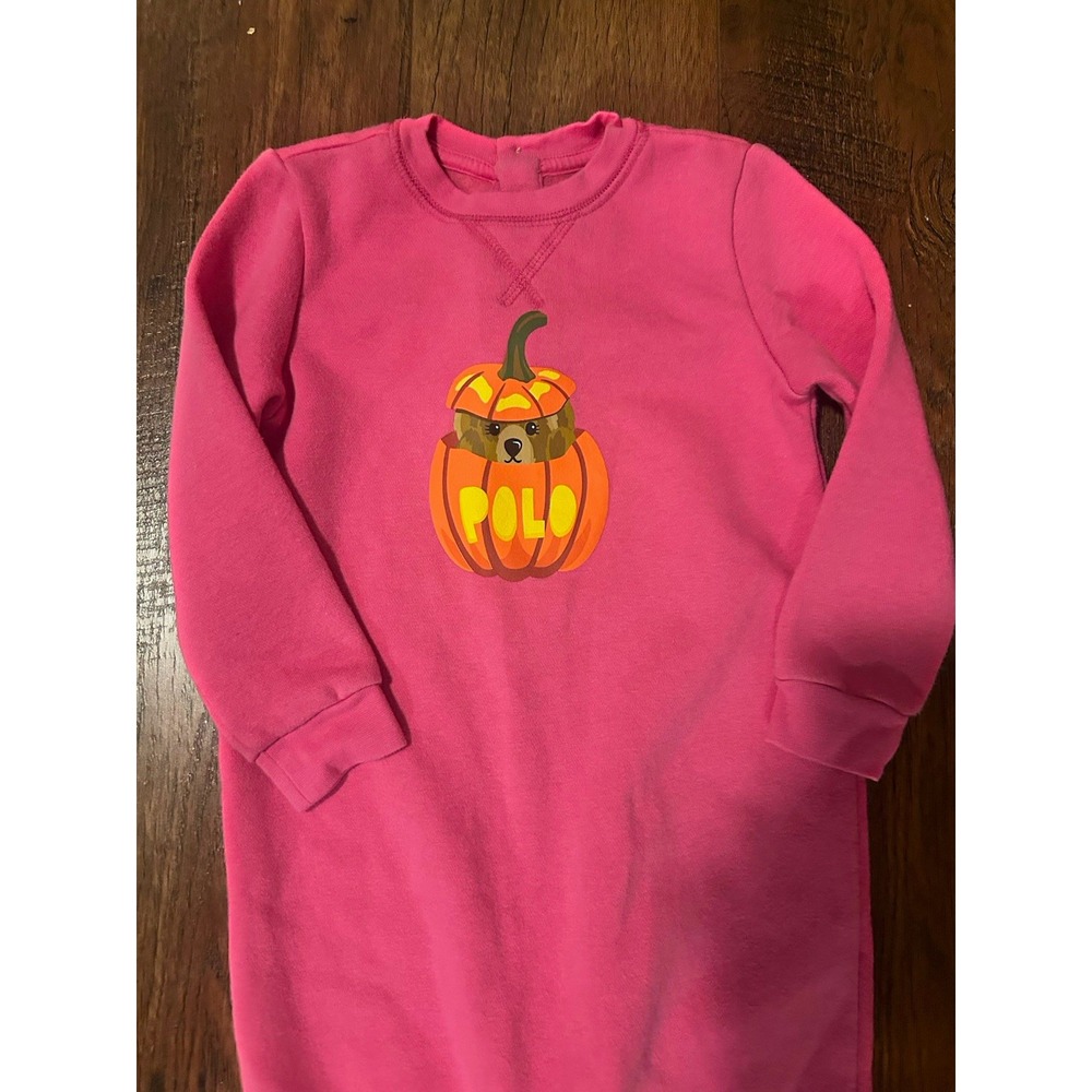 Polo Ralph Lauren Pink Fleece Polo Bear Pumpkin Logo Footless Coverall 24M